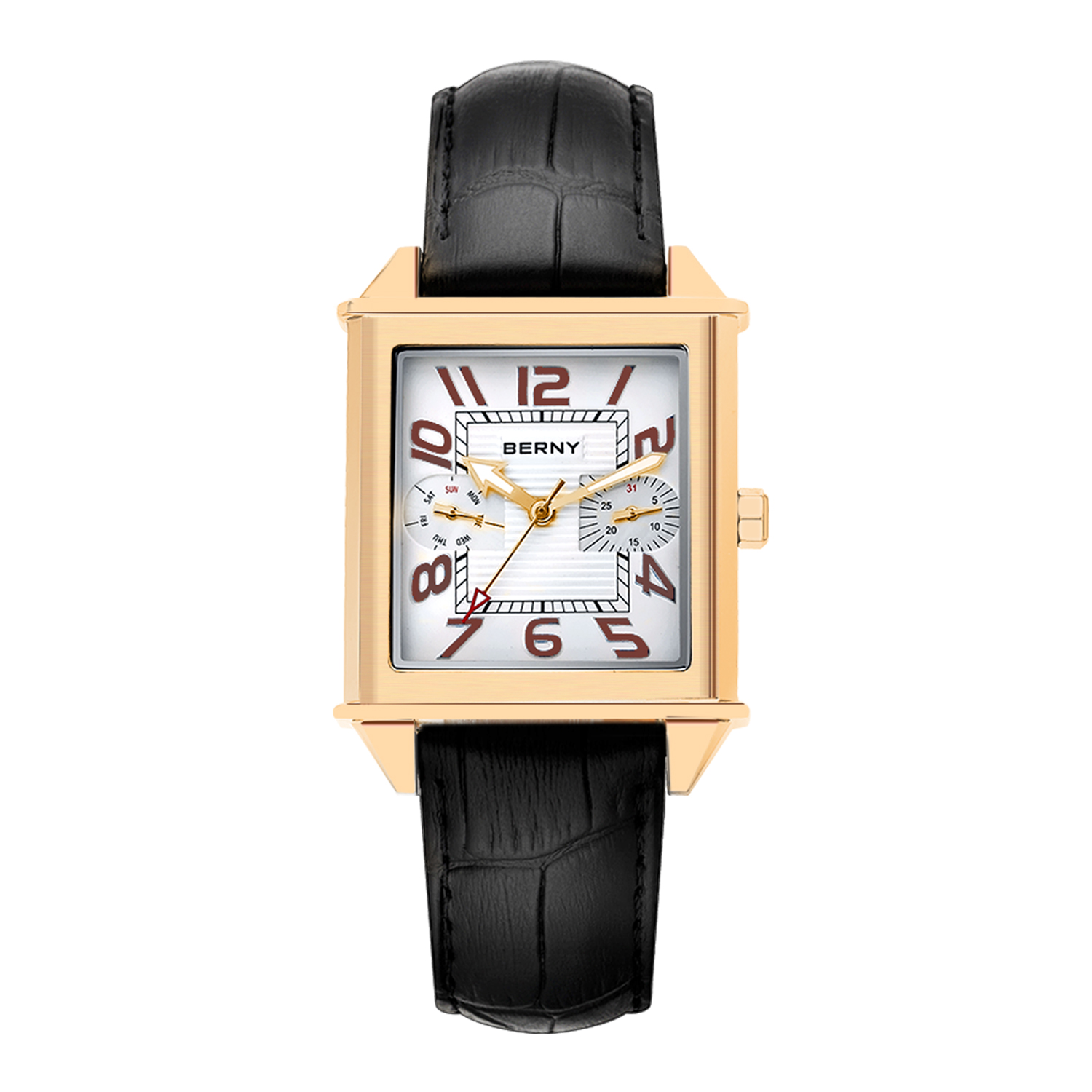 Cartier Watch Tank - BERNY 6P25 クォーツ時計男性用ゴールデンニュースクエア腕時計ヴィンテージデイトップレザー 3ATM 防水高級時計男性