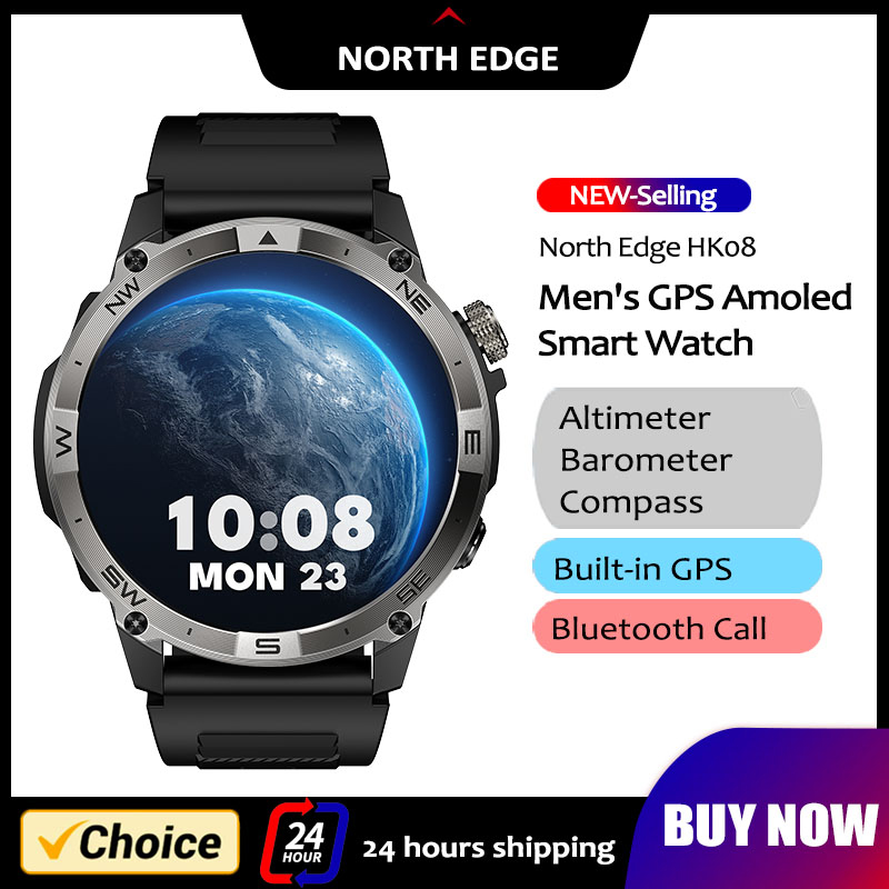 Hybrid Smartwatch - ノースエッジ-GPSスマートスポーツウォッチ,Bluetooth通話,高度気圧計,コンパス,IP68防水,1.43インチAMOLEDディスプレイ