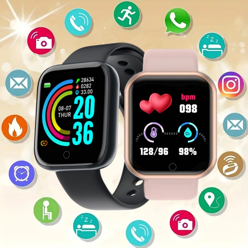 Smartwatch Watches Kids - 男性と女性のためのスマートウォッチ、音楽制御付きスマートウォッチ、メッセージリマインダー、時計アラーム、フィットネストラッカー、カロリー距離、子供のための時計、y68 d20