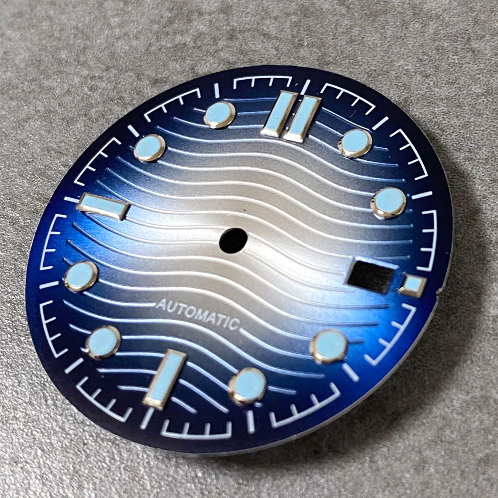 Luminous Dial Face - ウェーブダイアルサンバーストウォッチダイアルフェイス、NH35 NH36 NH38 NH70 NH72自動巻きムーブメント対応、31mm、ブラック、ブルー、グリーン、夜光、日付表示付き