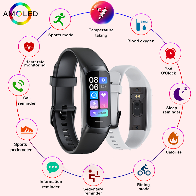 Smartwatch Slim Watches For Men - LIGE 1.1インチ AMOLED 心拍数モニター スマートブレスレット リストバンド