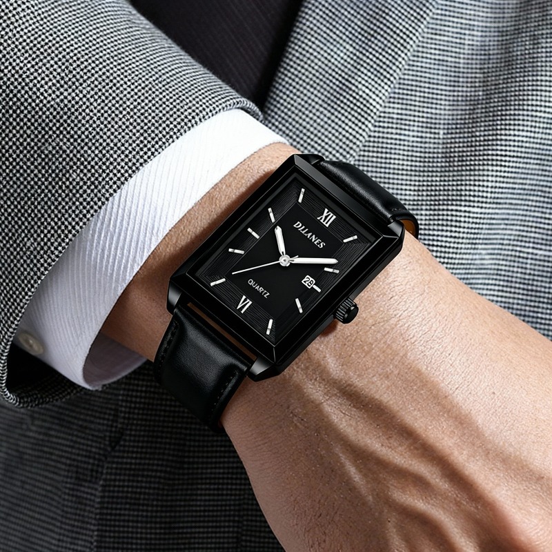 Smartwatch New Watches For Men - カジュアルレザーメンズ腕時計ファッションスクエアクォーツ腕時計男性用新しいトップブランド男性用腕時計カレンダー付き Reloj De Hombre