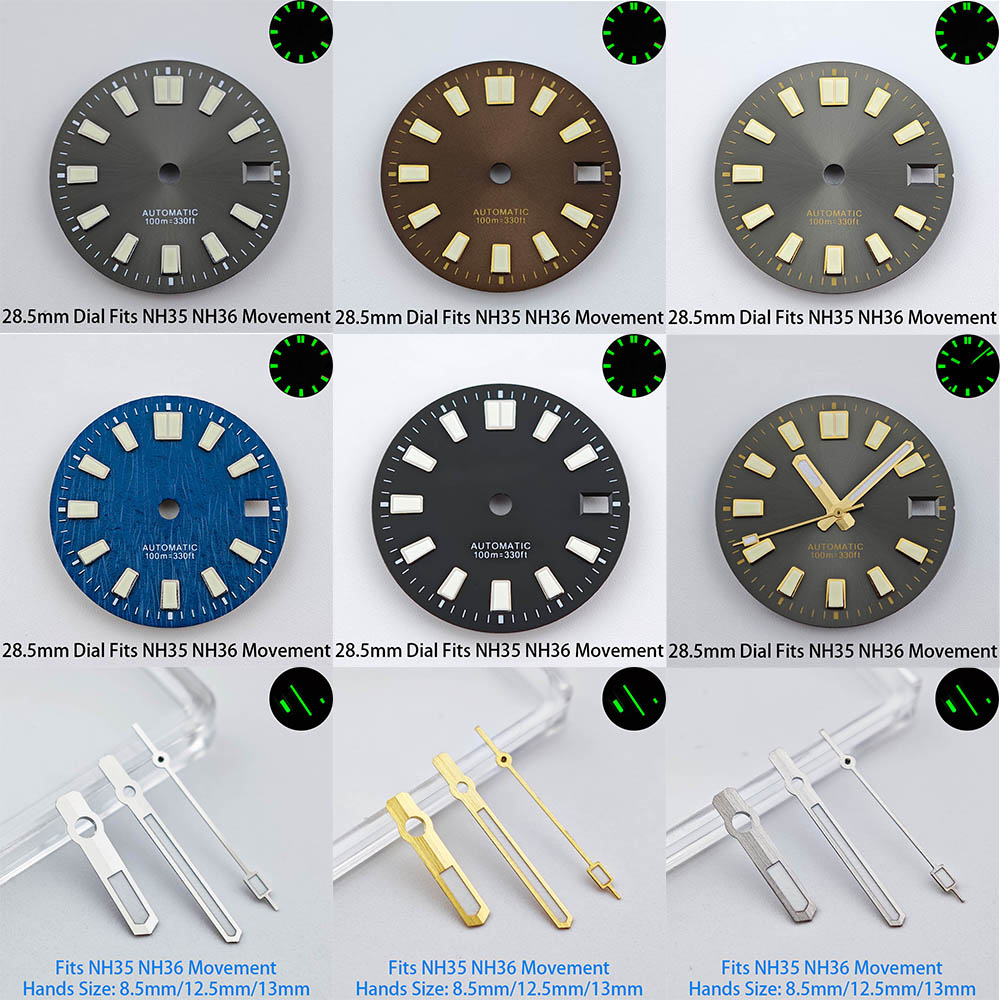 Luminous Dial Face - 28.5mmシングルカレンダーウォッチダイヤルグリーン夜光文字盤NH35 NH36自動巻きムーブメント対応時計改造修理交換部品
