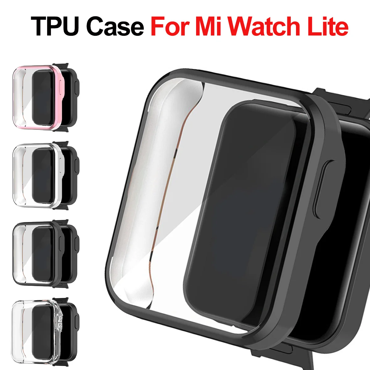 Watch Redmi - Xiaomi Mi Watch Lite用ケース,Redmi Watch用保護ケース,バンパーケース,フレーム,tpuスクリーンプロテクター,スマートウォッチアクセサリー