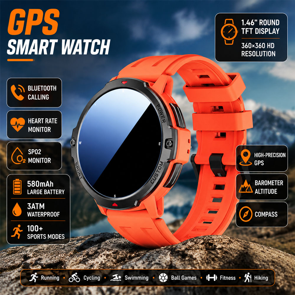 新しい 6 軸ジャイロスコープ軍用 GPS スマートウォッチ - Smartwatch Timex Watches For Men のレビューと価格