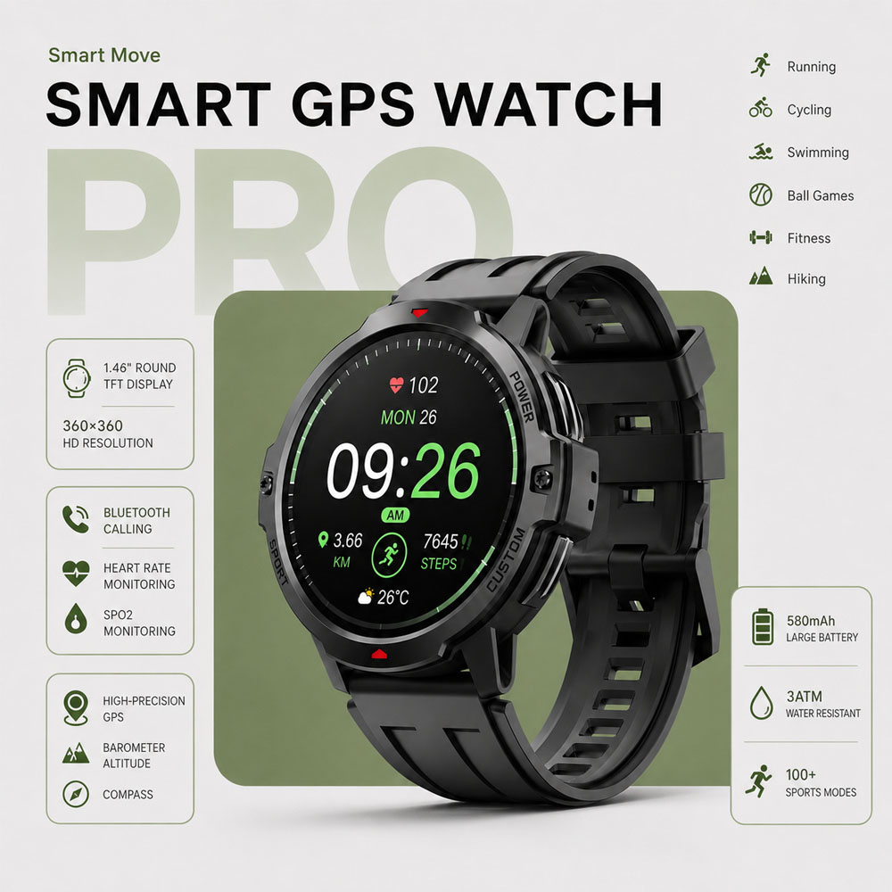 新しい 1.46 インチ軍用 GPS スマートウォッチ 3A - Smartwatch Timex Watches For Men のレビューと価格