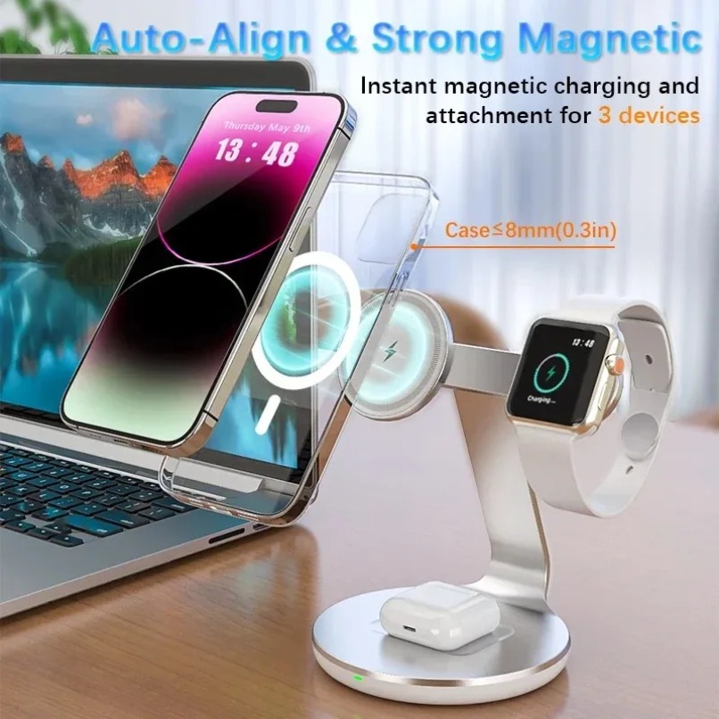 3in1ワイヤレス充電スタンド 360度回転 3つの充電ポー - Smartwatch Watches For Iphone のレビューと価格