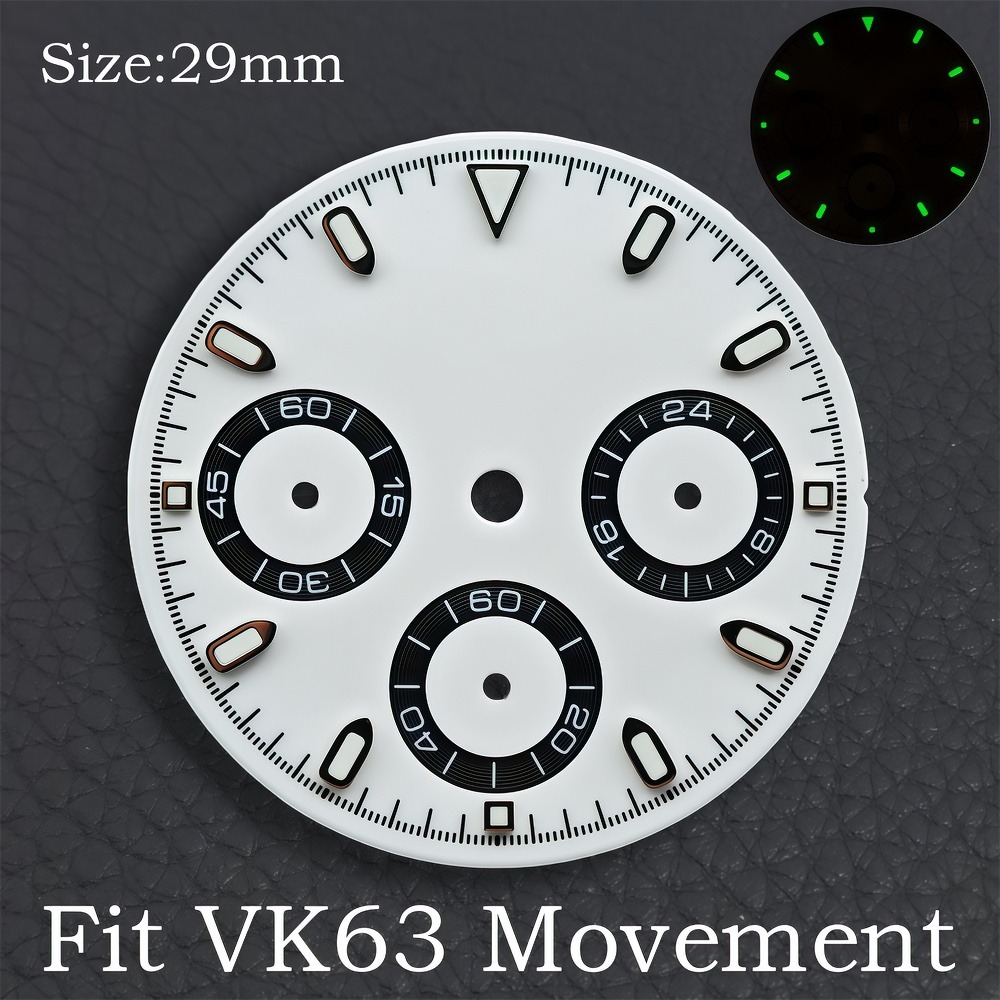 VK63 29 ミリメートルダイヤル時計針グリーン発光クロノ - Luminous Dial Face のレビューと価格