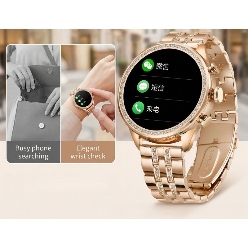 GEN9ダイヤモンド装飾レディーススマートウォッチ ローズゴ - Watches Ladies Smartwatch のレビューと価格