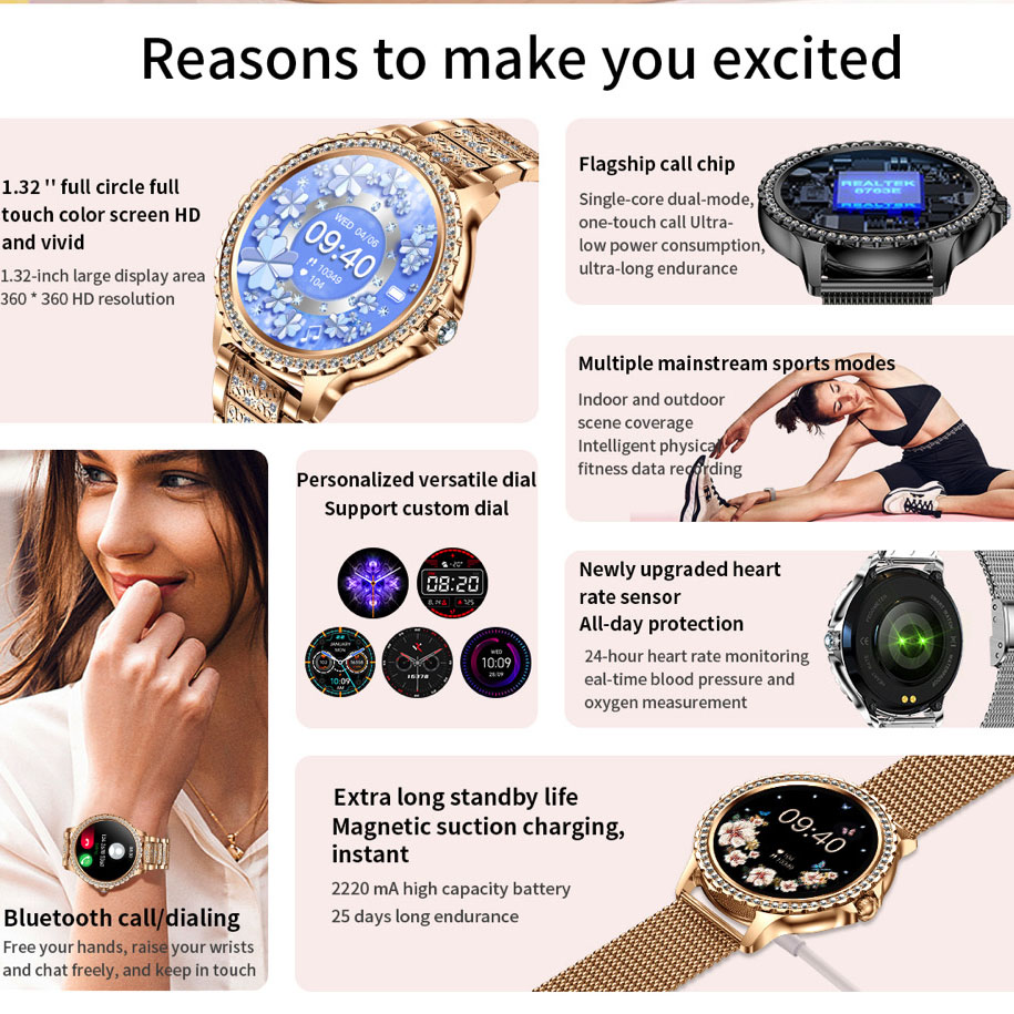 696 新しいブルートゥース通話女性スマートウォッチスポーツ - Watches Ladies Smartwatch のレビューと価格