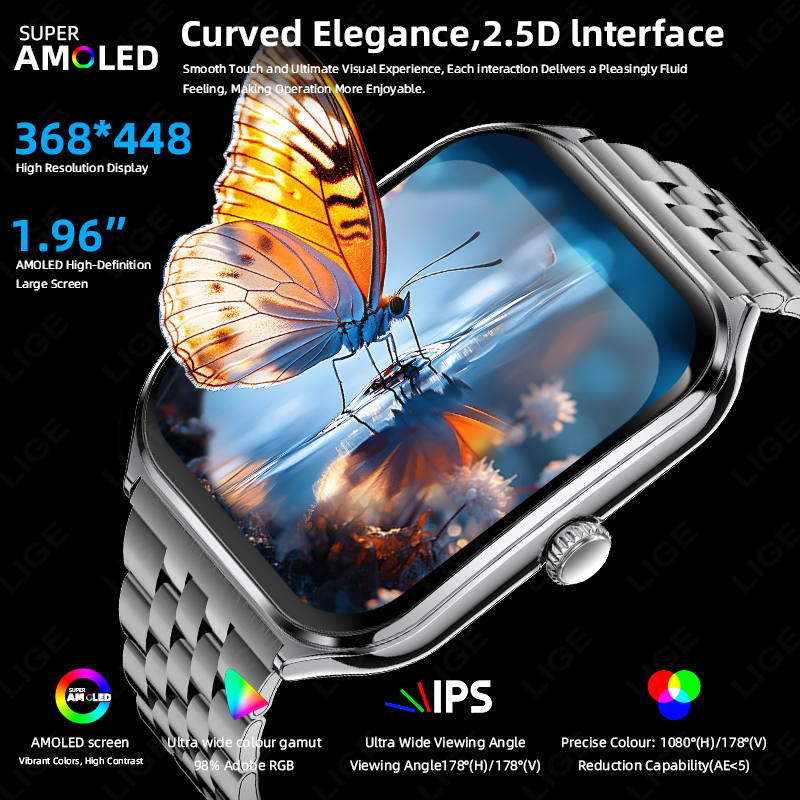 LIGEファッション超薄型AMOLEDスマートウォッチ1.9 - Smartwatch Slim Watches For Men のレビューと価格