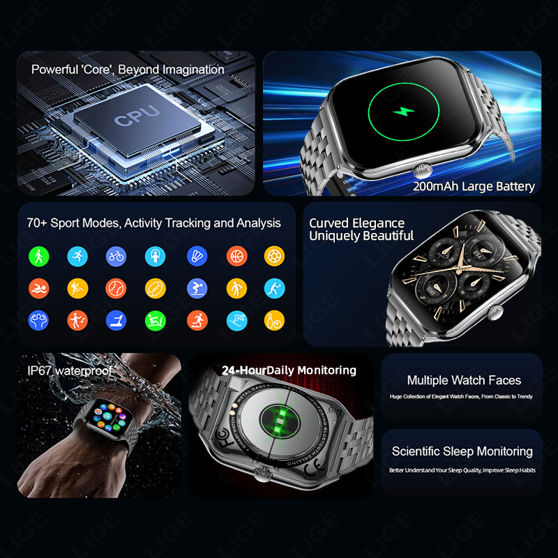 LIGEファッション超薄型AMOLEDスマートウォッチ1.9 - Smartwatch Slim Watches For Men のレビューと価格