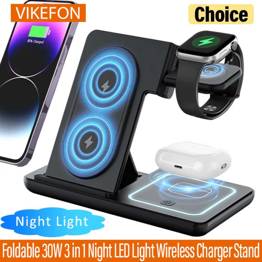 3in1折りたたみ式ナイトLEDライトワイヤレス充電スタンド - Smartwatch Watches For Iphone のレビューと価格