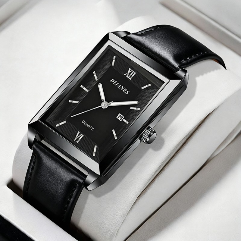 カジュアルレザーメンズ腕時計シンプルなスクエアクォーツ時計カ - Smartwatch New Watches For Men のレビューと価格