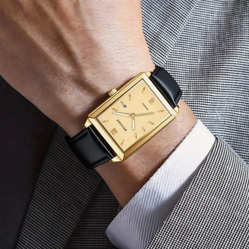 カジュアルレザーメンズ腕時計シンプルなスクエアクォーツ時計カ - Smartwatch New Watches For Men のレビューと価格