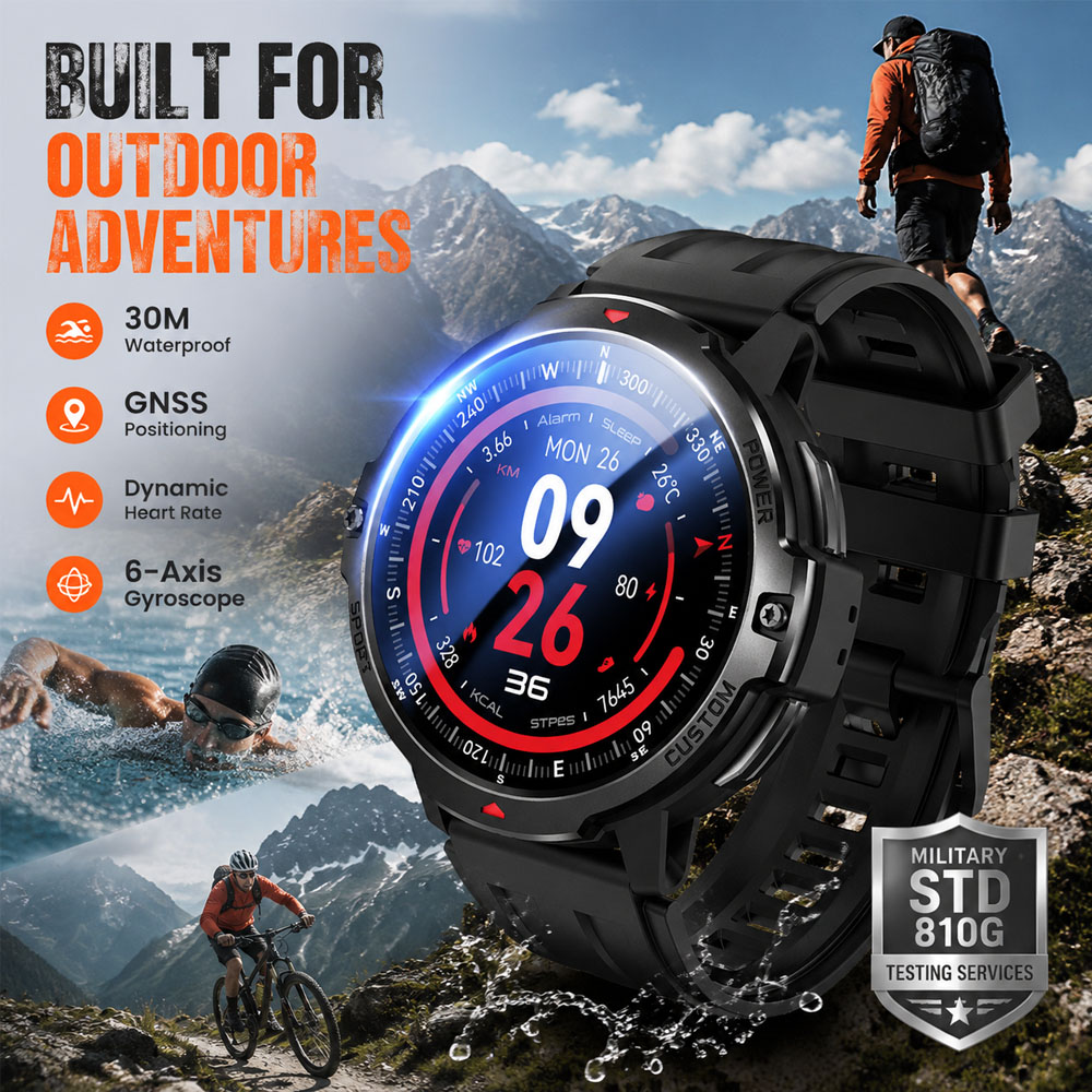 新しい 6 軸ジャイロスコープ軍用 GPS スマートウォッチ - Smartwatch Timex Watches For Men のレビューと価格