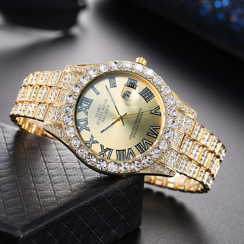 メンズクォーツ腕時計、高級スチールバンド、フルダイヤモンド、 - Smartwatch Luxury Watches For Men のレビューと価格
