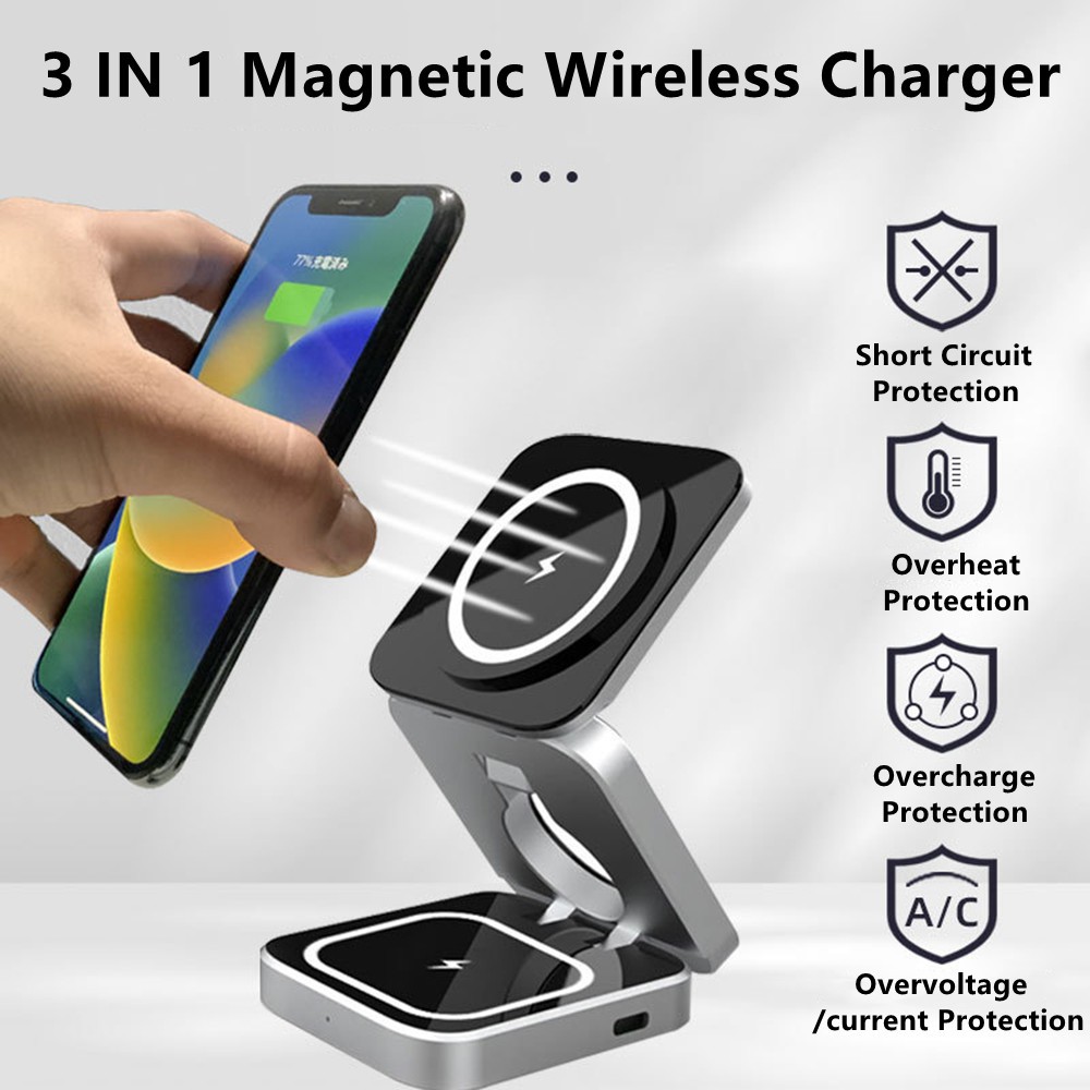 折りたたみ可能な磁気ワイヤレス充電器スタンドマグネットサムス - Smartwatch Watches For Iphone のレビューと価格