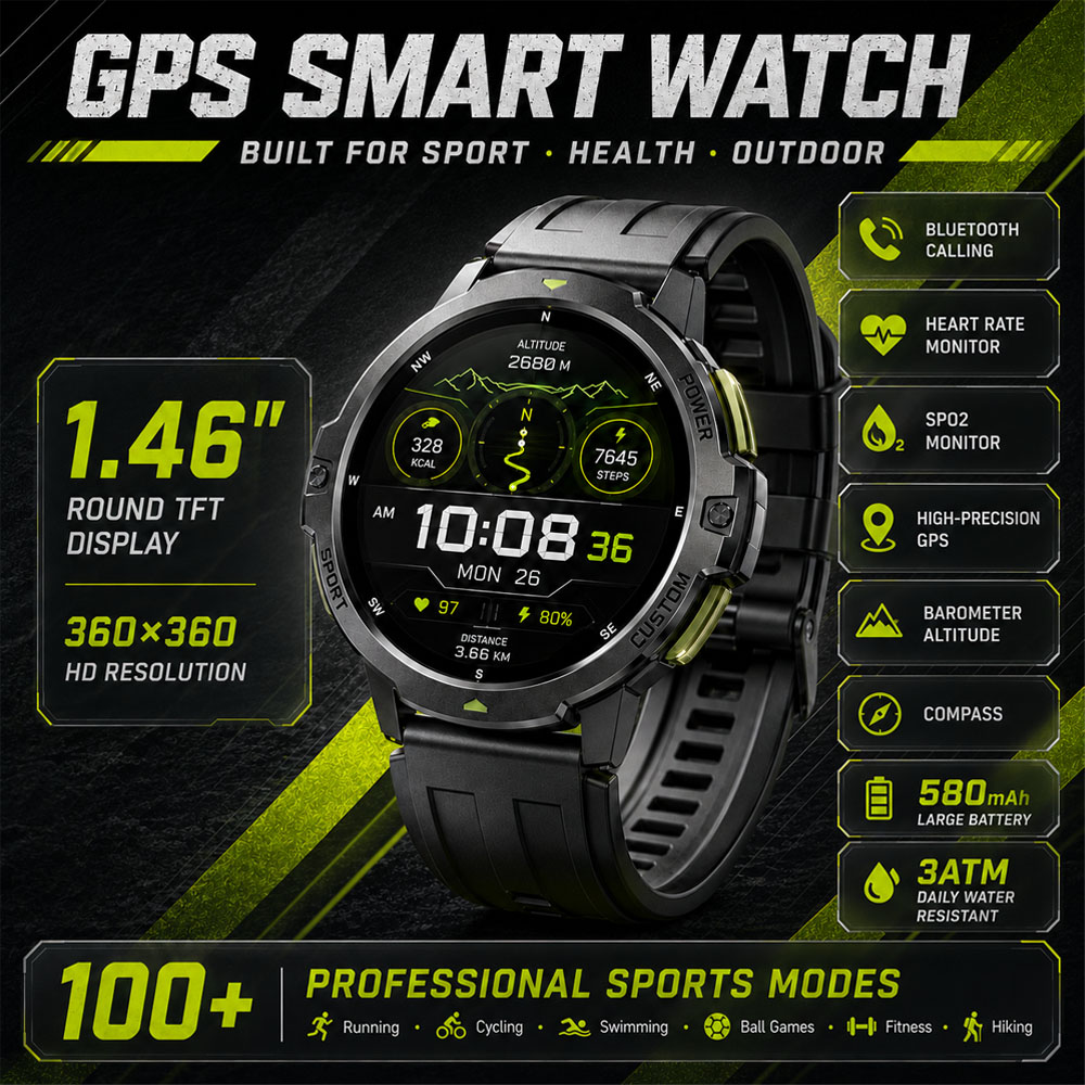 新型ミリタリーGPSスマートウォッチ 3ATM防水 580m - Smartwatch Timex Watches For Men のレビューと価格