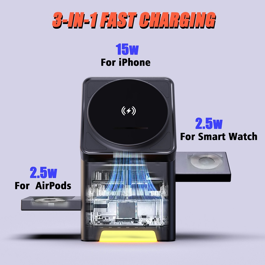 3 in 1 マグネット式ワイヤレス充電器 折りたたみ式 1 - Smartwatch Watches For Iphone のレビューと価格