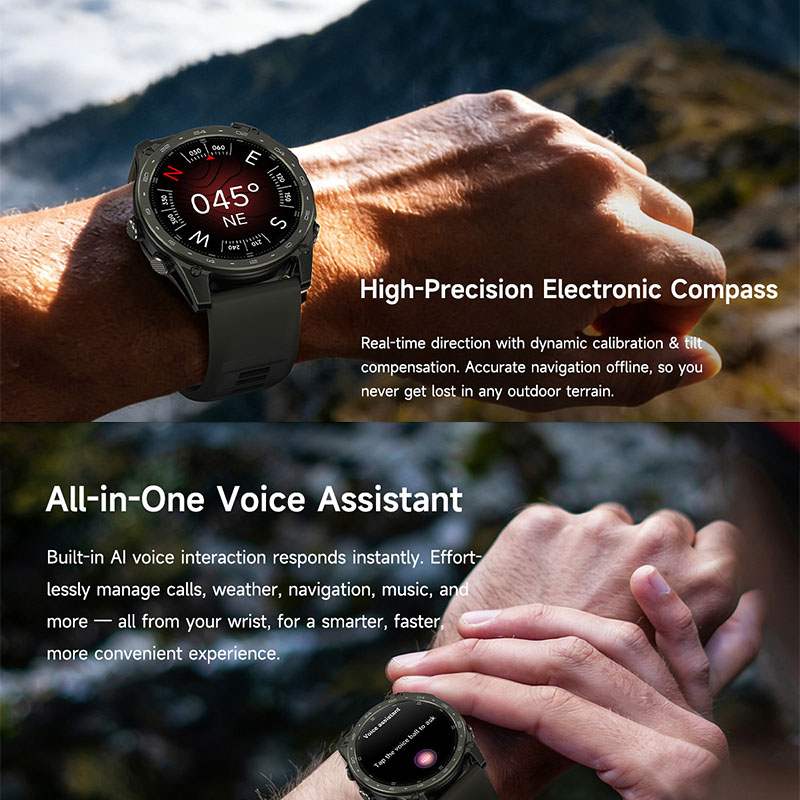 新型5ATM防水スマートウォッチ、スポーツモード、ワイヤレス - Altimeter Compass Watch のレビューと価格